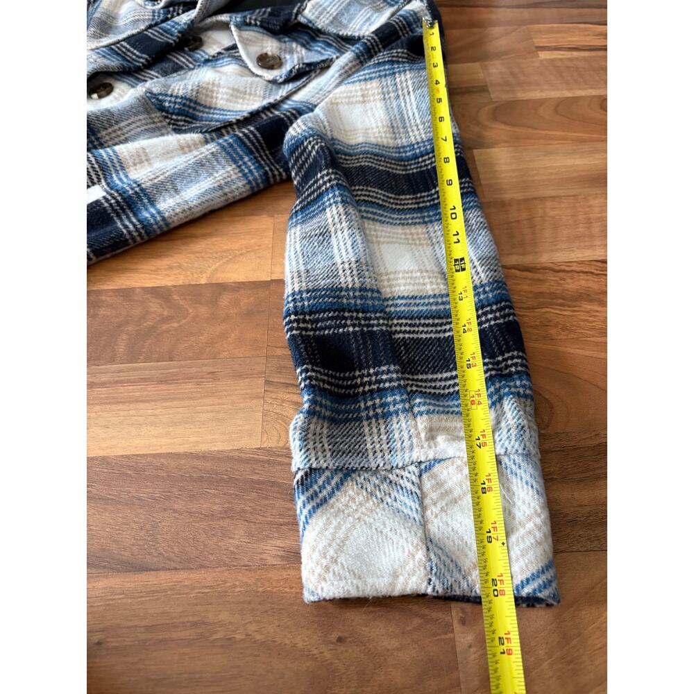 Kensie Jeans Shacket Oversized Plaid Flannel Shirt Jacket Blue Cream Size S - Picture 8 of 9